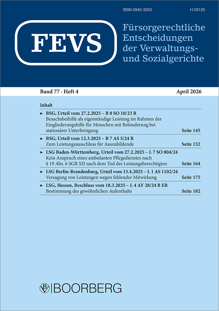 FEVS - Fürsorgerechtliche Entscheidungen der Verwaltungs- und Sozialgerichte
