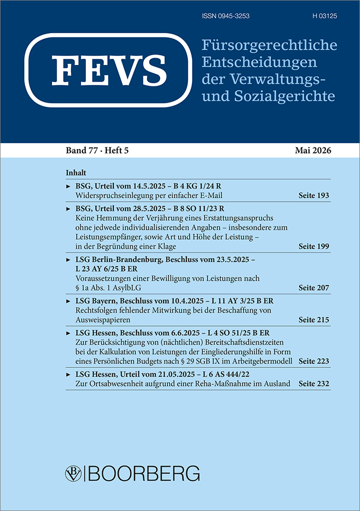 FEVS - Fürsorgerechtliche Entscheidungen der Verwaltungs- und Sozialgerichte