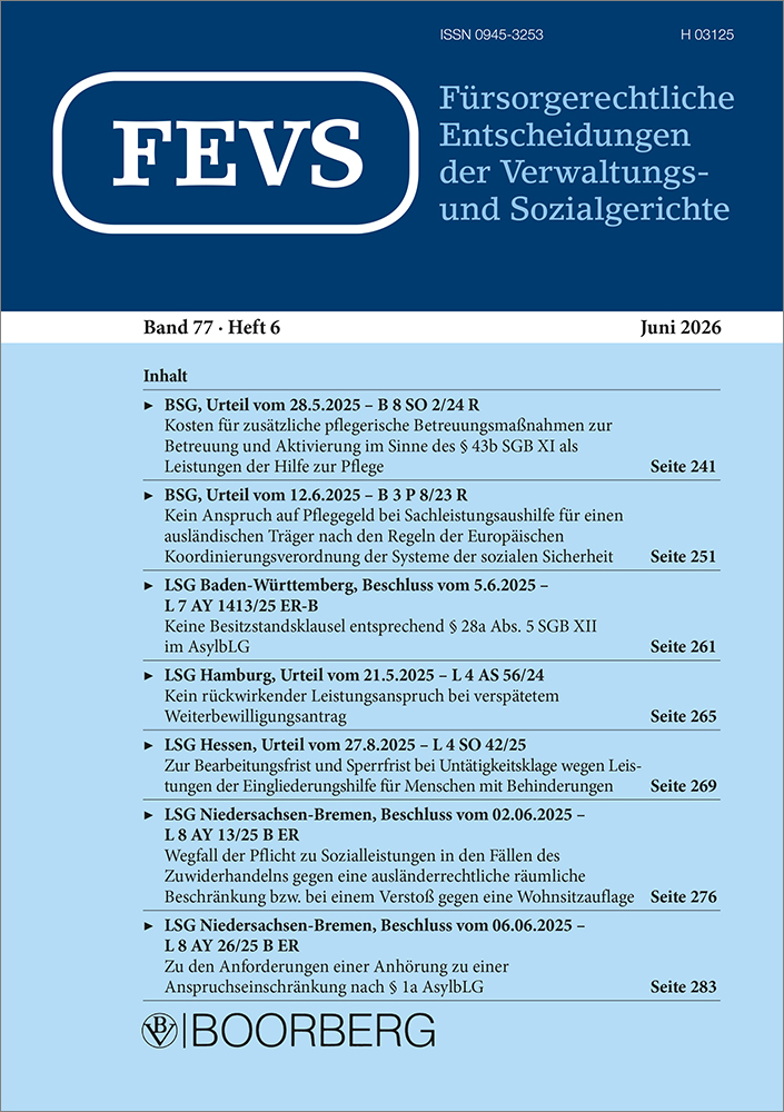 FEVS - Fürsorgerechtliche Entscheidungen der Verwaltungs- und Sozialgerichte