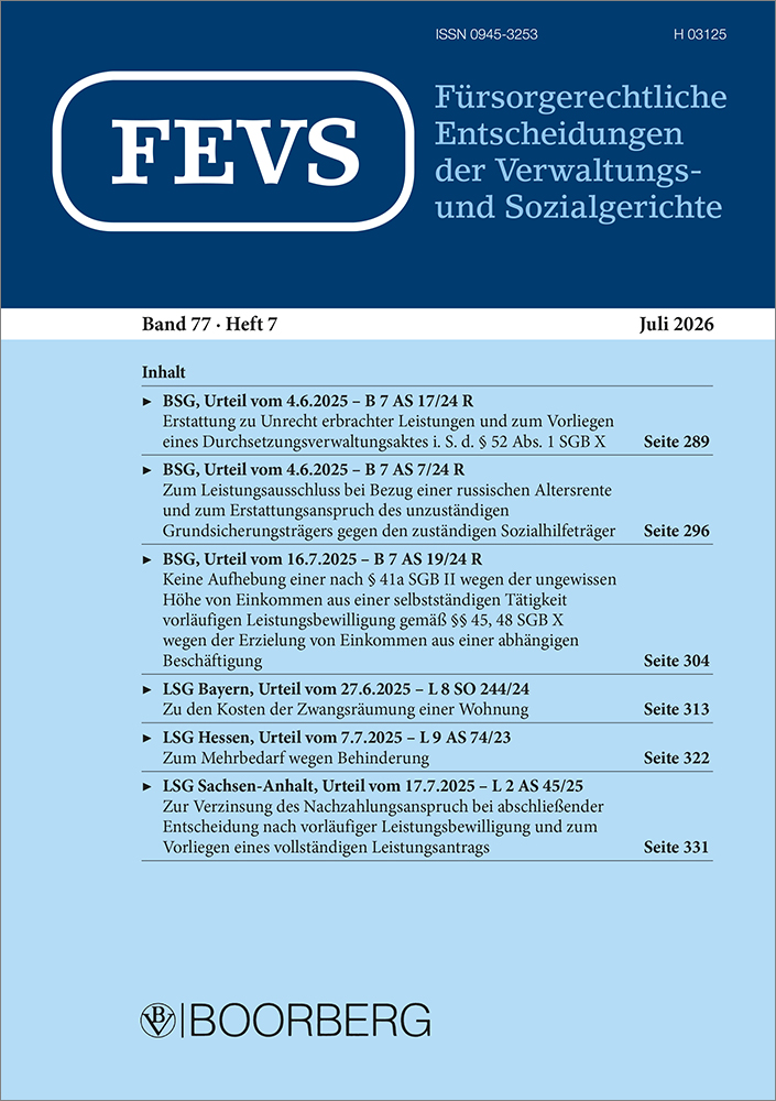 FEVS - Fürsorgerechtliche Entscheidungen der Verwaltungs- und Sozialgerichte