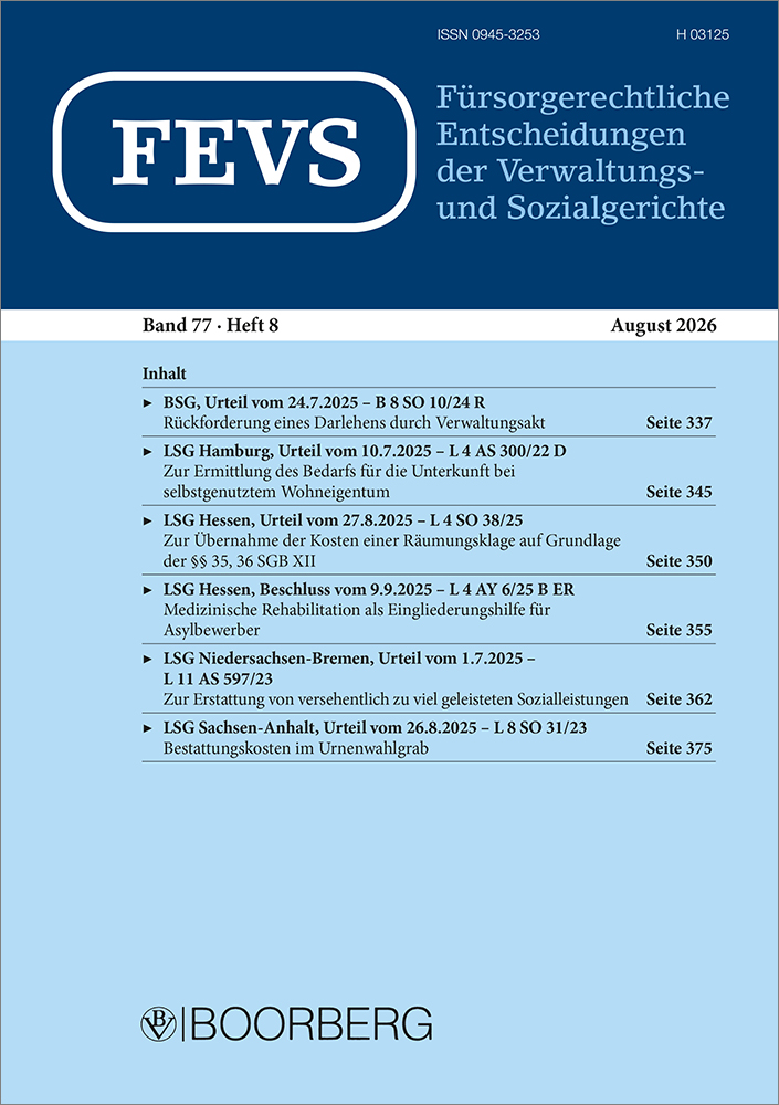 FEVS - Fürsorgerechtliche Entscheidungen der Verwaltungs- und Sozialgerichte