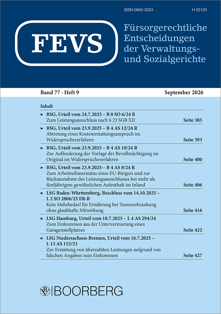 FEVS - Fürsorgerechtliche Entscheidungen der Verwaltungs- und Sozialgerichte