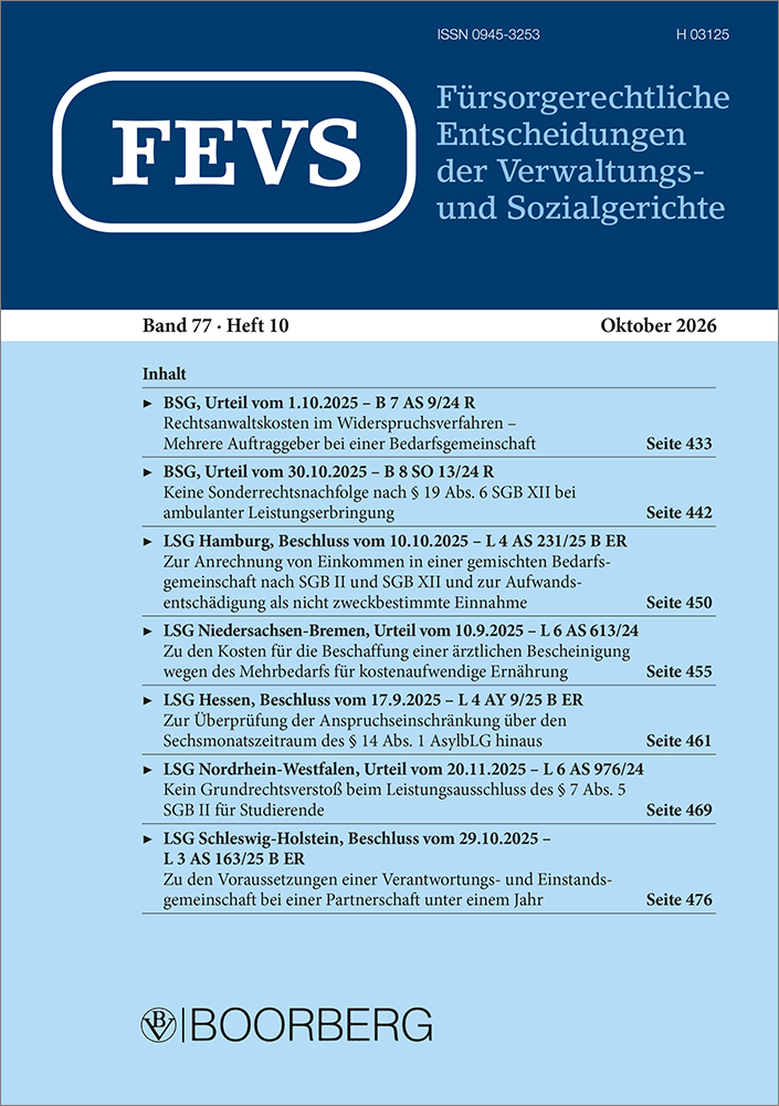 FEVS - Fürsorgerechtliche Entscheidungen der Verwaltungs- und Sozialgerichte