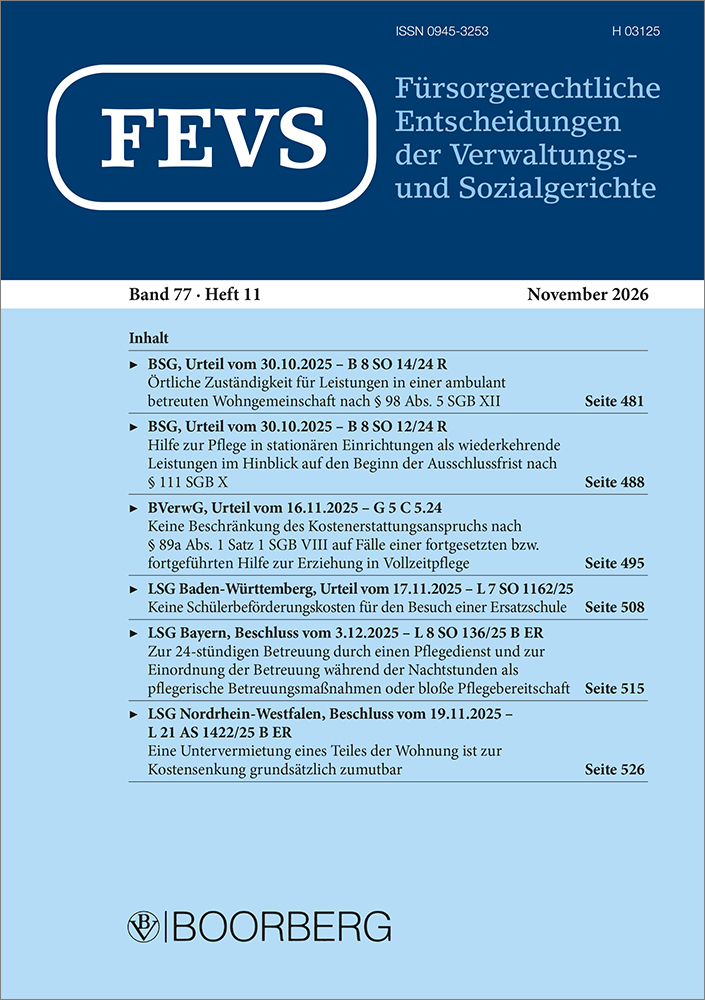 FEVS - Fürsorgerechtliche Entscheidungen der Verwaltungs- und Sozialgerichte