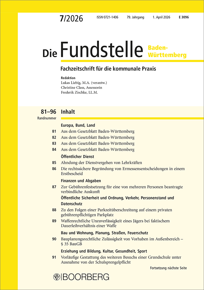 Die Fundstelle Baden-Württemberg