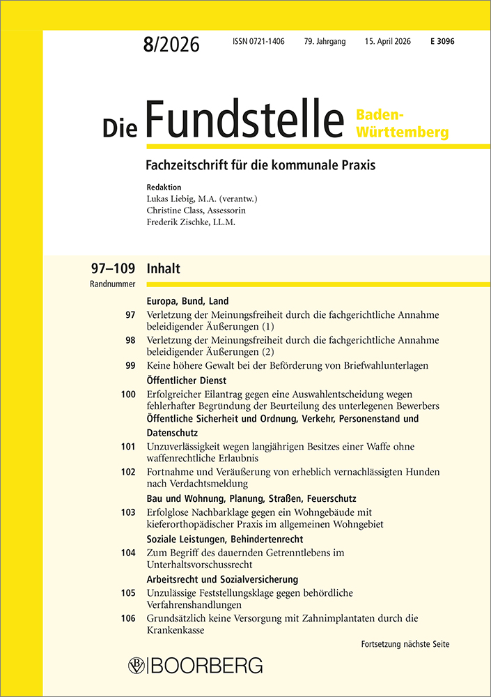 Die Fundstelle Baden-Württemberg