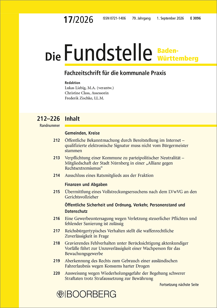 Die Fundstelle Baden-Württemberg