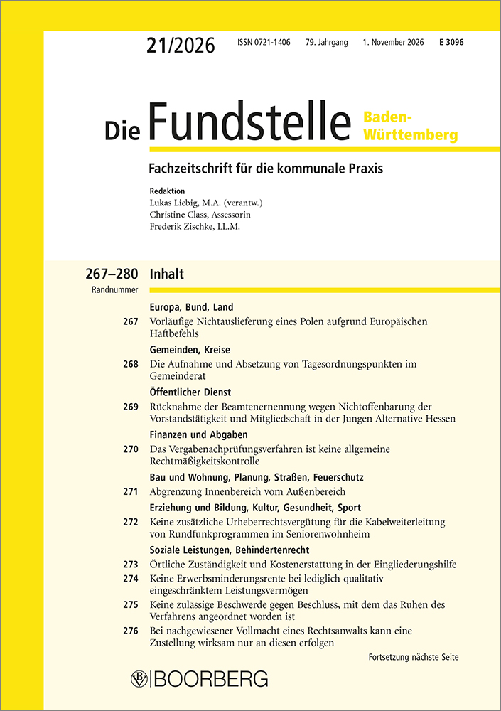 Die Fundstelle Baden-Württemberg