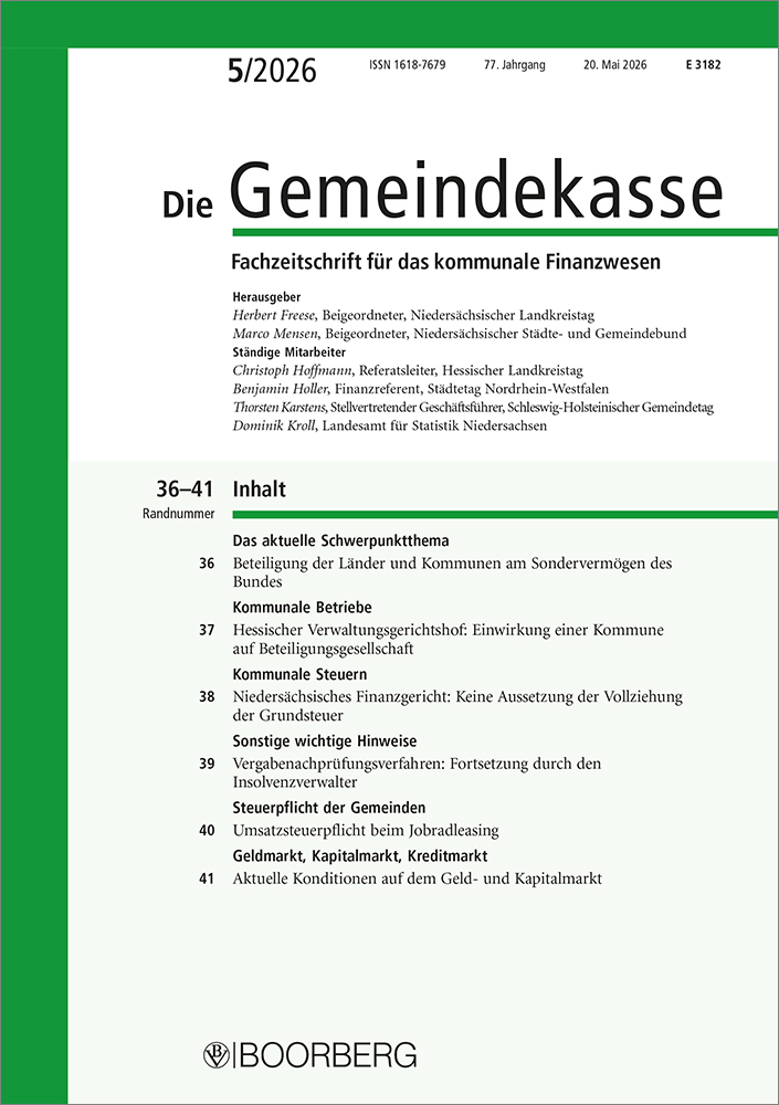 Die Gemeindekasse (Hessen, Niedersachsen, Nordrhein-Westfalen, Schleswig-Holstein)