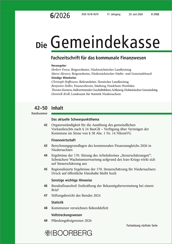 Die Gemeindekasse (Hessen, Niedersachsen, Nordrhein-Westfalen, Schleswig-Holstein)