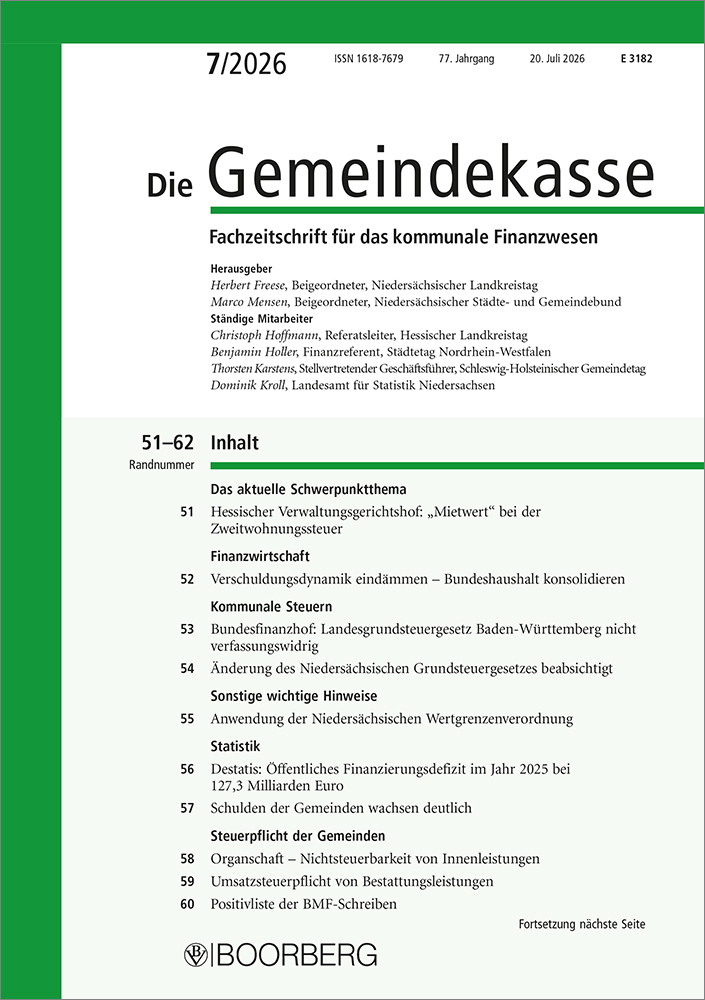 Die Gemeindekasse (Hessen, Niedersachsen, Nordrhein-Westfalen, Schleswig-Holstein)
