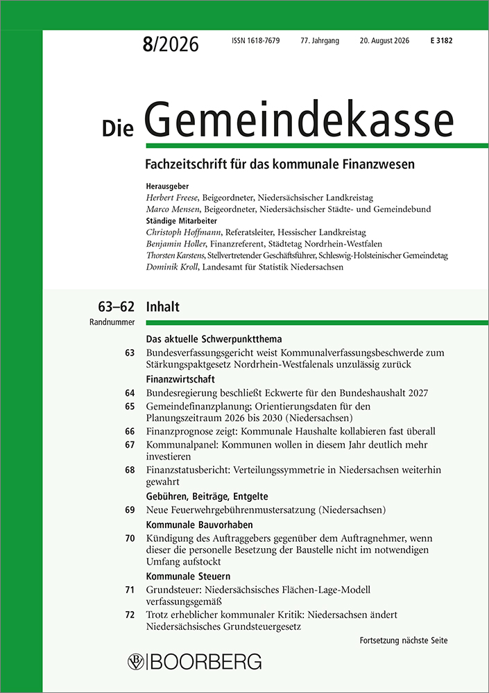 Die Gemeindekasse (Hessen, Niedersachsen, Nordrhein-Westfalen, Schleswig-Holstein)
