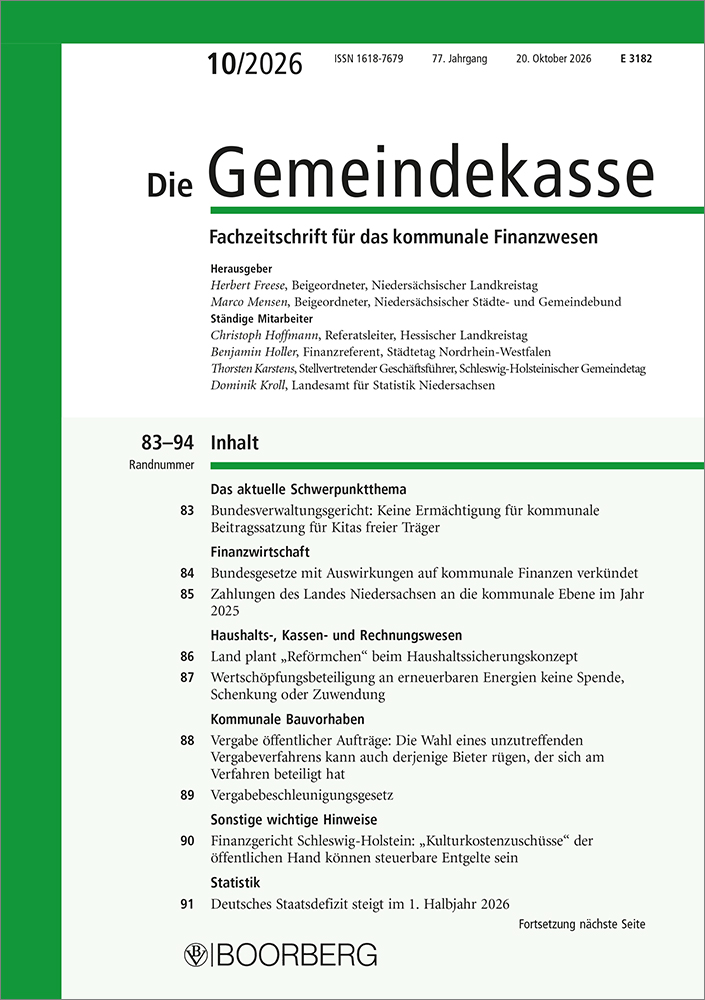 Die Gemeindekasse (Hessen, Niedersachsen, Nordrhein-Westfalen, Schleswig-Holstein)